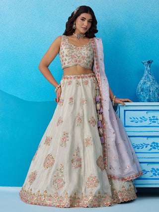 Tissue Sequins & Zari Embroidered Semi-Stitched Lehenga & Unstitched Blouse With Dupatta Clothsvilla