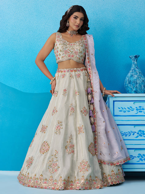Tissue Sequins & Zari Embroidered Semi-Stitched Lehenga & Unstitched Blouse With Dupatta Clothsvilla Main image