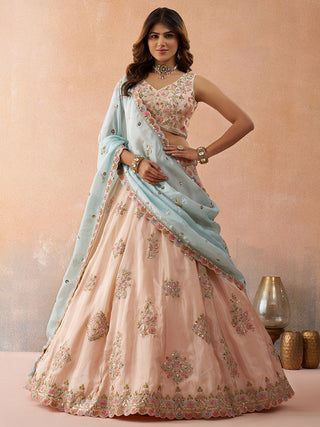 Tissue Sequins & Zari Embroidered Semi-Stitched Lehenga & Unstitched Blouse With Dupatta Clothsvilla