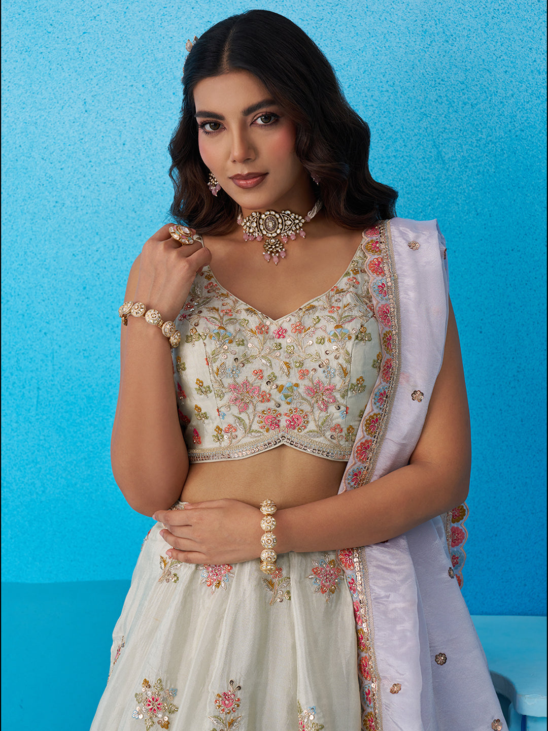 Tissue Sequins & Zari Embroidered Semi-Stitched Lehenga & Unstitched Blouse With Dupatta Clothsvilla