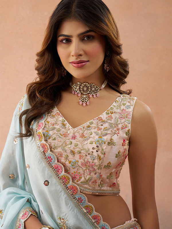 Tissue Sequins & Zari Embroidered Semi-Stitched Lehenga & Unstitched Blouse With Dupatta Clothsvilla