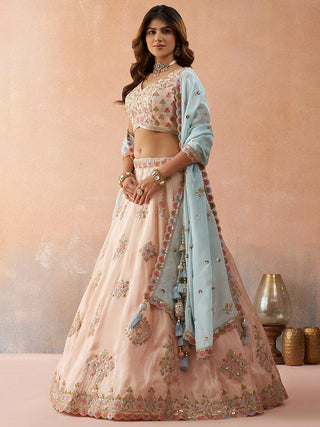 Tissue Sequins & Zari Embroidered Semi-Stitched Lehenga & Unstitched Blouse With Dupatta Clothsvilla
