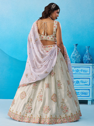 Tissue Sequins & Zari Embroidered Semi-Stitched Lehenga & Unstitched Blouse With Dupatta Clothsvilla