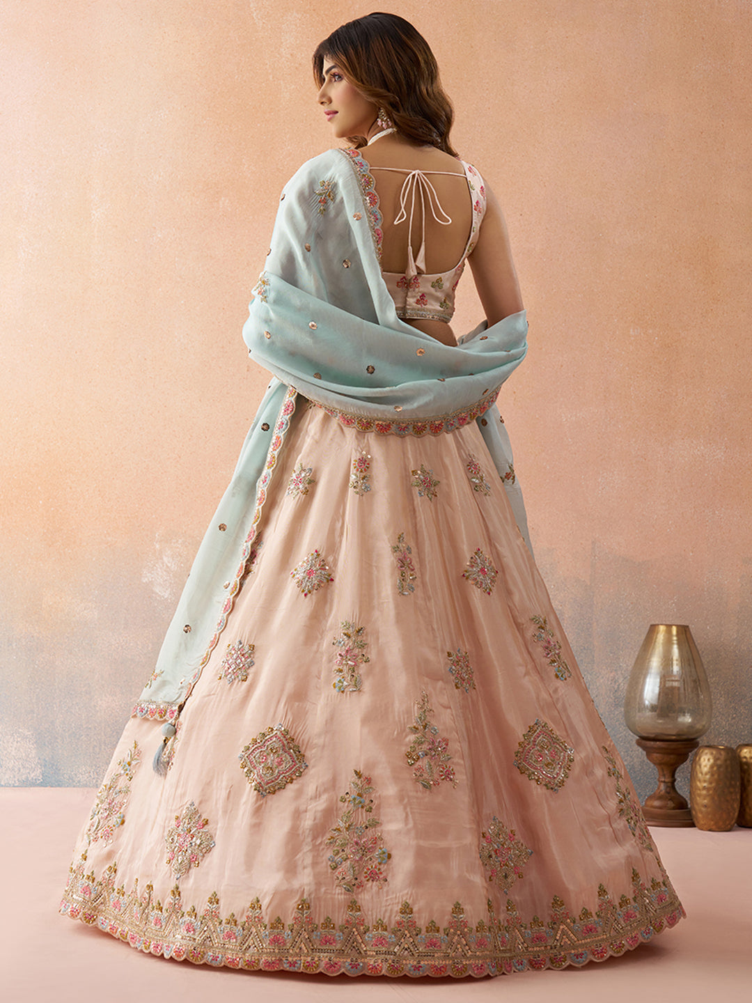 Tissue Sequins & Zari Embroidered Semi-Stitched Lehenga & Unstitched Blouse With Dupatta Clothsvilla