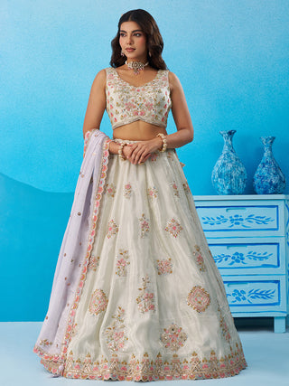 Tissue Sequins & Zari Embroidered Semi-Stitched Lehenga & Unstitched Blouse With Dupatta Clothsvilla