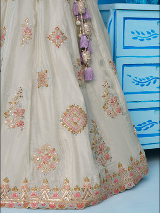 Tissue Sequins & Zari Embroidered Semi-Stitched Lehenga & Unstitched Blouse With Dupatta Clothsvilla