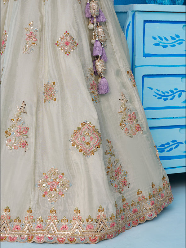 Tissue Sequins & Zari Embroidered Semi-Stitched Lehenga & Unstitched Blouse With Dupatta Clothsvilla