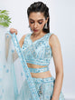 Load image into Gallery viewer, Turquoise Blue Embroidered Net Lehenga Choli Set with Cutdana, Zardosi &amp; Sequins ClothsVilla