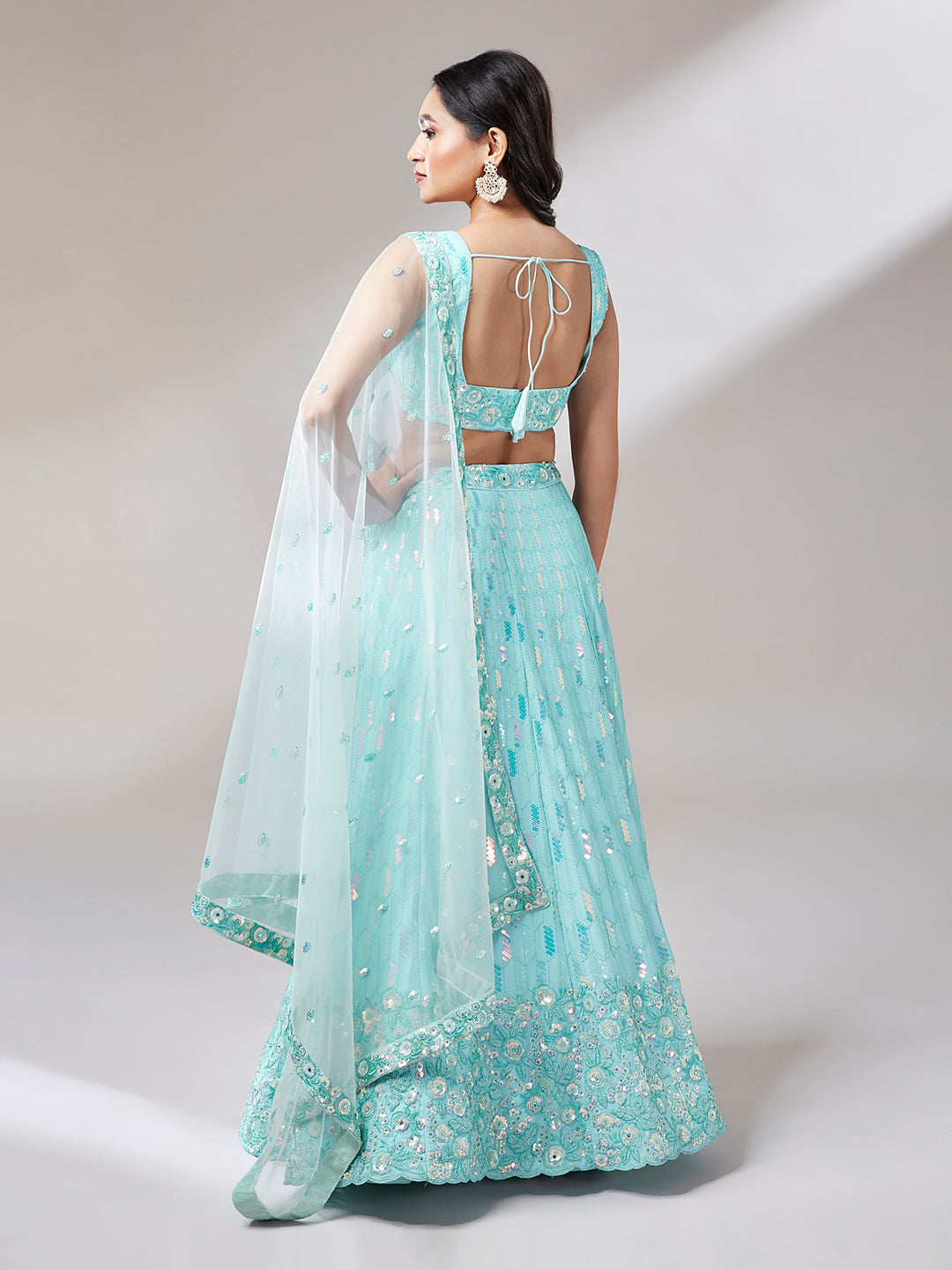 Turquoise Blue Georgerre Sequinse embroidery Semi-Stitched Lehenga choli & Dupatta Clothsvilla