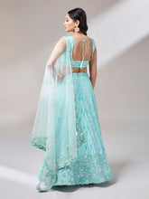 Load image into Gallery viewer, Turquoise Blue Georgerre Sequinse embroidery Semi-Stitched Lehenga choli &amp; Dupatta Clothsvilla