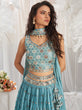 Load image into Gallery viewer, Turquoise Blue Georgette Sequin embroidery Semi-Stitched Lehenga choli &amp; Dupatta ClothsVilla