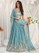 Load image into Gallery viewer, Turquoise Blue Georgette Sequin embroidery Semi-Stitched Lehenga choli &amp; Dupatta ClothsVilla