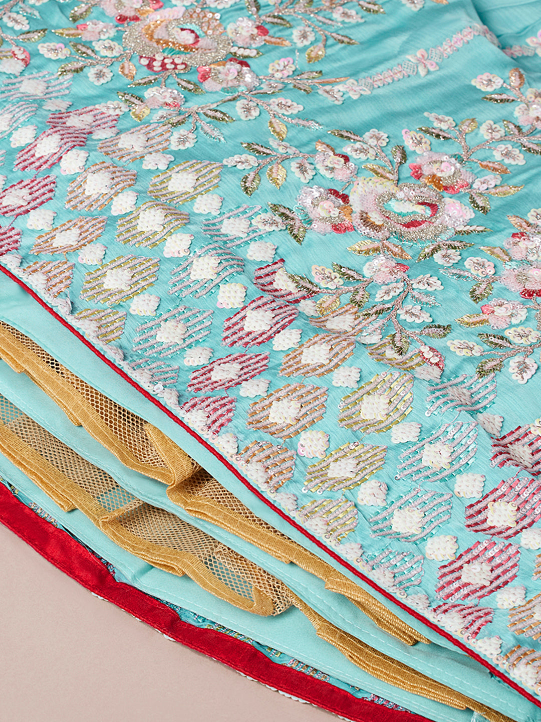 Turquoise Blue Georgette Sequins and thread embroidery Semi-Stitched Lehenga choli & Dupatta Clothsvilla