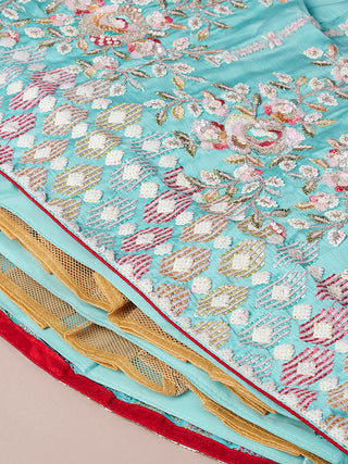 Turquoise Blue Georgette Sequins and thread embroidery Semi-Stitched Lehenga choli & Dupatta Clothsvilla