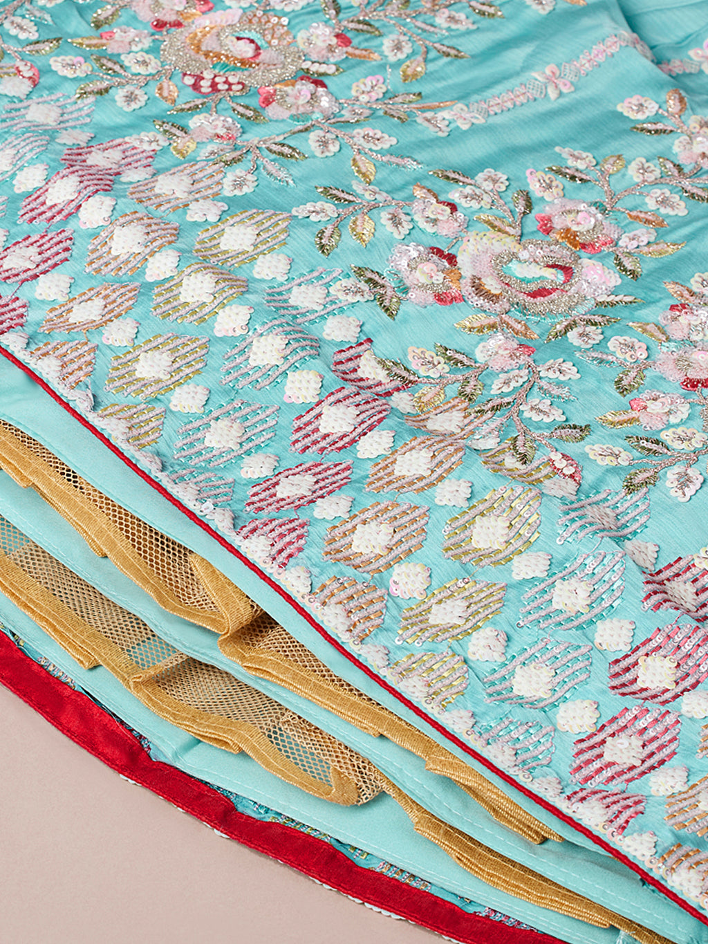 Turquoise Blue Georgette Sequins and thread embroidery Semi-Stitched Lehenga choli & Dupatta Clothsvilla
