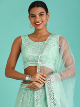 Load image into Gallery viewer, Turquoise Blue Net Gotapatti Work Semi-Stitched Lehenga &amp; Unstitched Blouse, Dupatta Clothsvilla