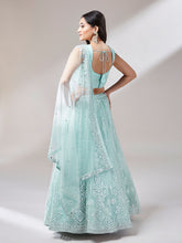 Load image into Gallery viewer, Turquoise Blue Net Gotapatti Work Semi-Stitched Lehenga &amp; Unstitched Blouse, Dupatta Clothsvilla