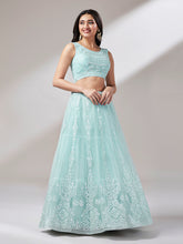 Load image into Gallery viewer, Turquoise Blue Net Gotapatti Work Semi-Stitched Lehenga &amp; Unstitched Blouse, Dupatta Clothsvilla