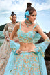 Load image into Gallery viewer, Turquoise blue Net Multi colour Sequins, Zarkans and thread embroidery Semi-Stitched Lehenga choli &amp; Dupatta Clothsvilla
