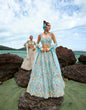 Load image into Gallery viewer, Turquoise blue Net Multi colour Sequins, Zarkans and thread embroidery Semi-Stitched Lehenga choli &amp; Dupatta Clothsvilla