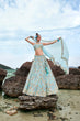 Load image into Gallery viewer, Turquoise blue Net Multi colour Sequins, Zarkans and thread embroidery Semi-Stitched Lehenga choli &amp; Dupatta Clothsvilla