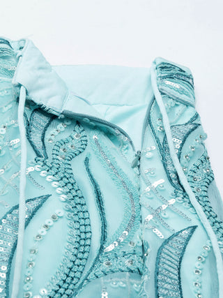 Turquoise Blue Net Sequins, Zarkan and thread embroidery Semi-Stitched Lehenga choli & Dupatta Clothsvilla