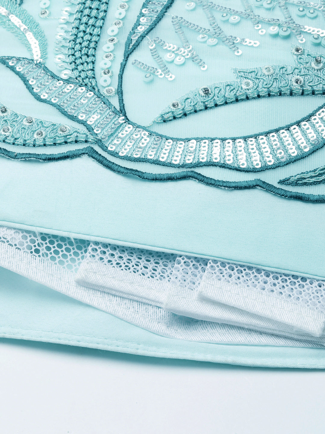 Turquoise Blue Net Sequins, Zarkan and thread embroidery Semi-Stitched Lehenga choli & Dupatta Clothsvilla