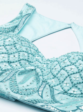 Turquoise Blue Net Sequins, Zarkan and thread embroidery Semi-Stitched Lehenga choli & Dupatta Clothsvilla