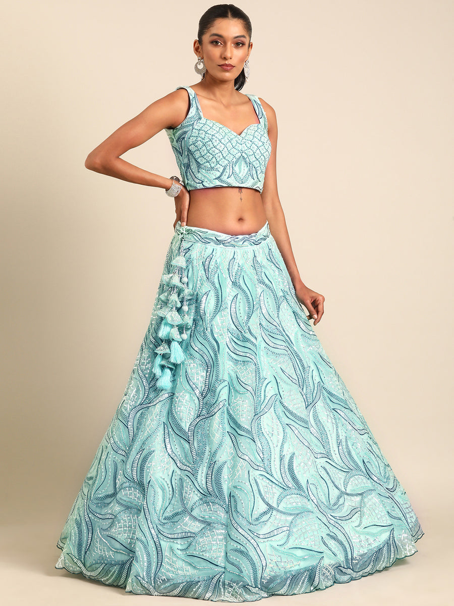 Purple Net Cutdana Sequins and Zarkan Lehenga choli & Dupatta - Rent main image 0