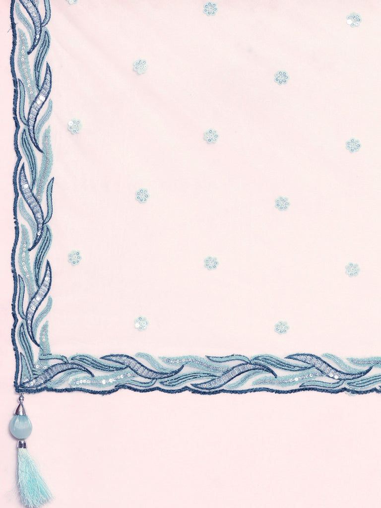 Turquoise Blue Net Sequins, Zarkan and thread embroidery Semi-Stitched Lehenga choli & Dupatta Clothsvilla