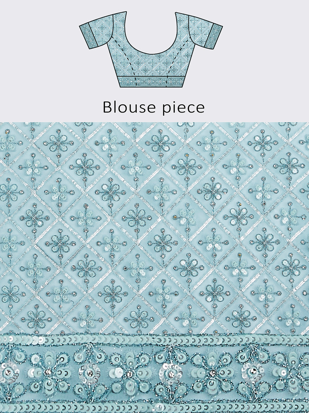 Turquoise blue Net Sequins, Zarkan and thread embroidery Semi-Stitched Lehenga choli & Dupatta ClothsVilla