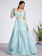 Load image into Gallery viewer, Turquoise blue Net Sequins, Zarkan and thread embroidery Semi-Stitched Lehenga choli &amp; Dupatta ClothsVilla