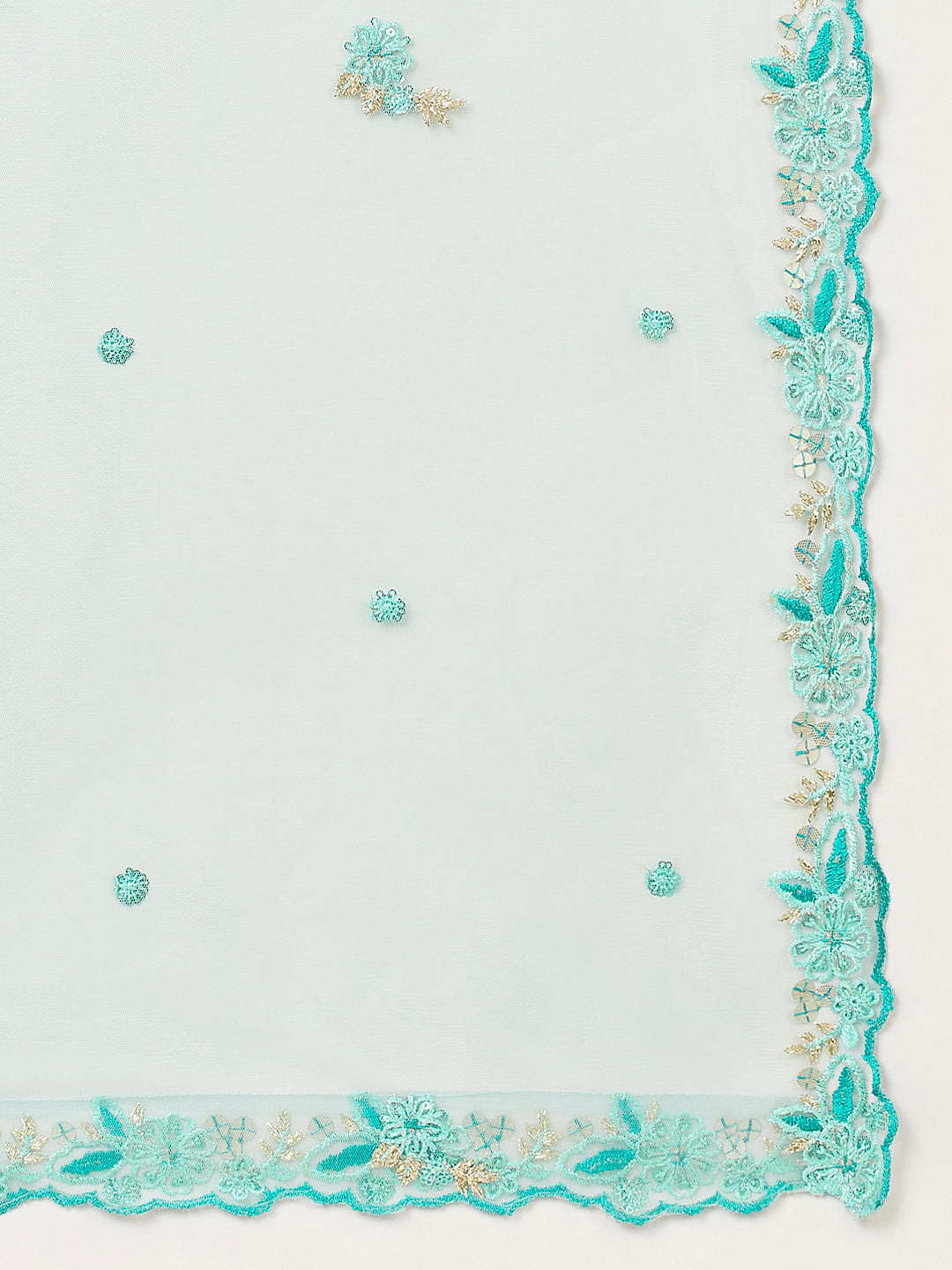 Turquoise Blue Net Sequinse Work Semi-Stitched Lehenga & Unstitched Blouse, Dupatta Clothsvilla