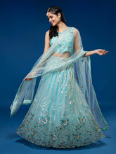 Load image into Gallery viewer, Turquoise Blue Net Sequinse Work Semi-Stitched Lehenga &amp; Unstitched Blouse, Dupatta Clothsvilla