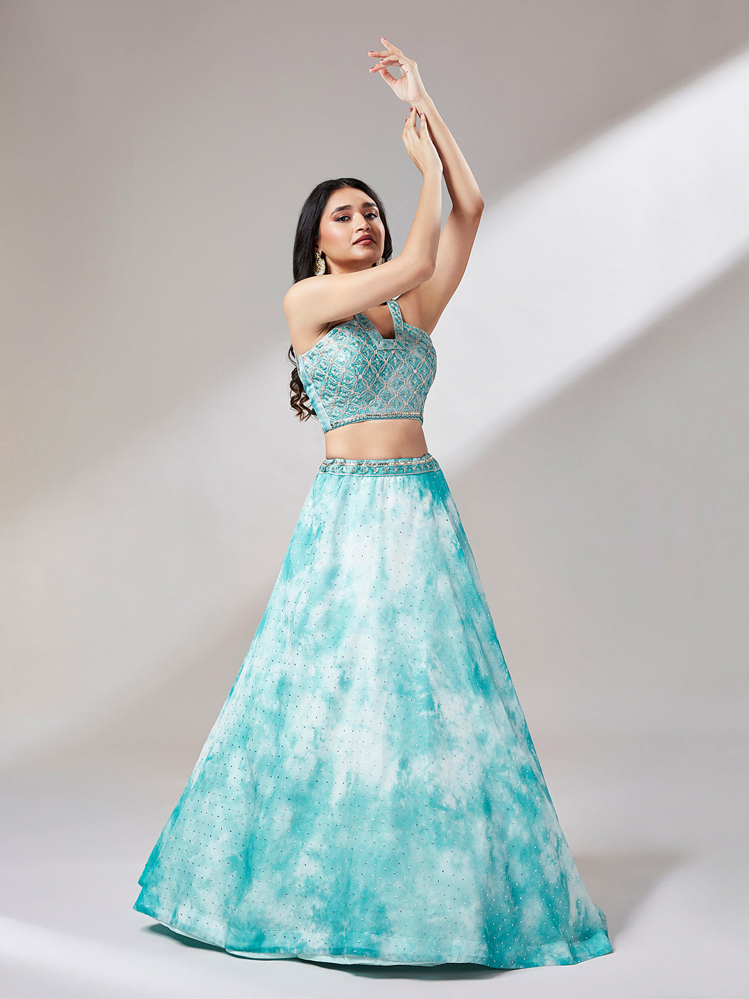 Turquoise Blue Organza Floral Printed Semi-Stitched Lehenga choli & Dupatta Clothsvilla