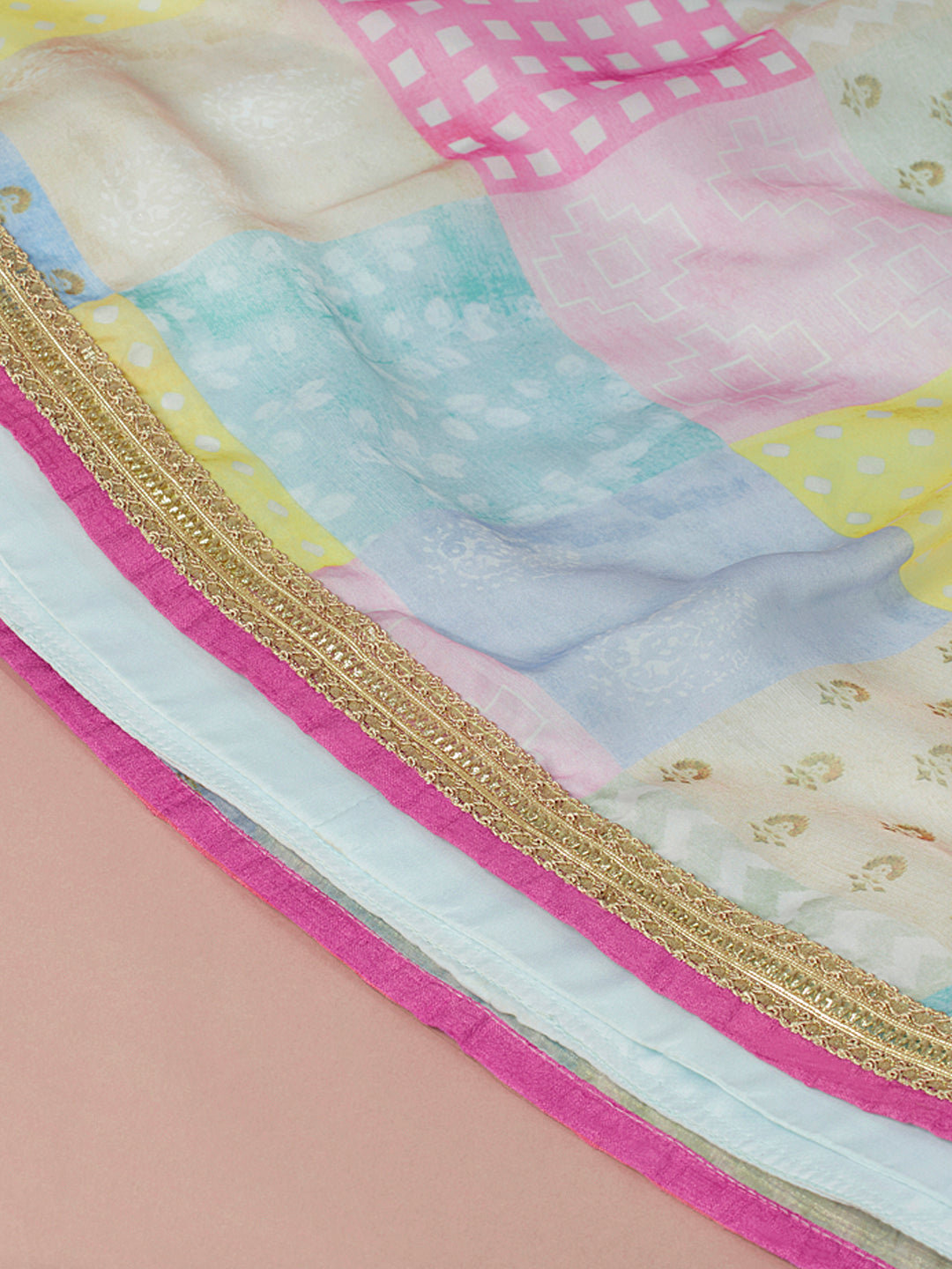 Turquoise Blue Organza Floral Printed Semi-Stitched Lehenga choli & Dupatta Clothsvilla