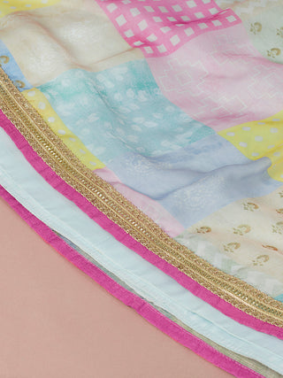 Turquoise Blue Organza Floral Printed Semi-Stitched Lehenga choli & Dupatta Clothsvilla