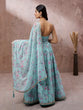 Load image into Gallery viewer, Turquoise Blue Organza Floral Printed Semi-Stitched Lehenga choli &amp; Dupatta Clothsvilla