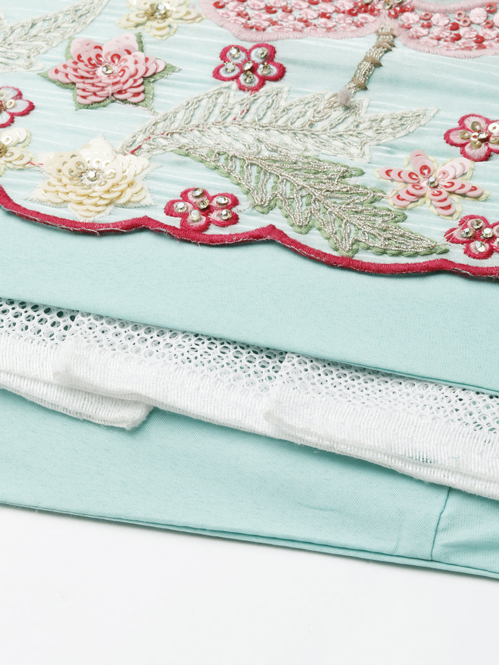 Turquoise Blue Organza Sequins and Zarkan embroidery Semi-Stitched Lehenga choli & Dupatta ClothsVilla