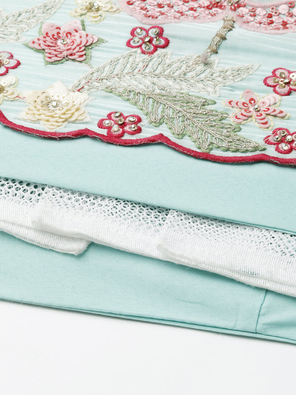 Turquoise Blue Organza Sequins and Zarkan embroidery Semi-Stitched Lehenga choli & Dupatta ClothsVilla