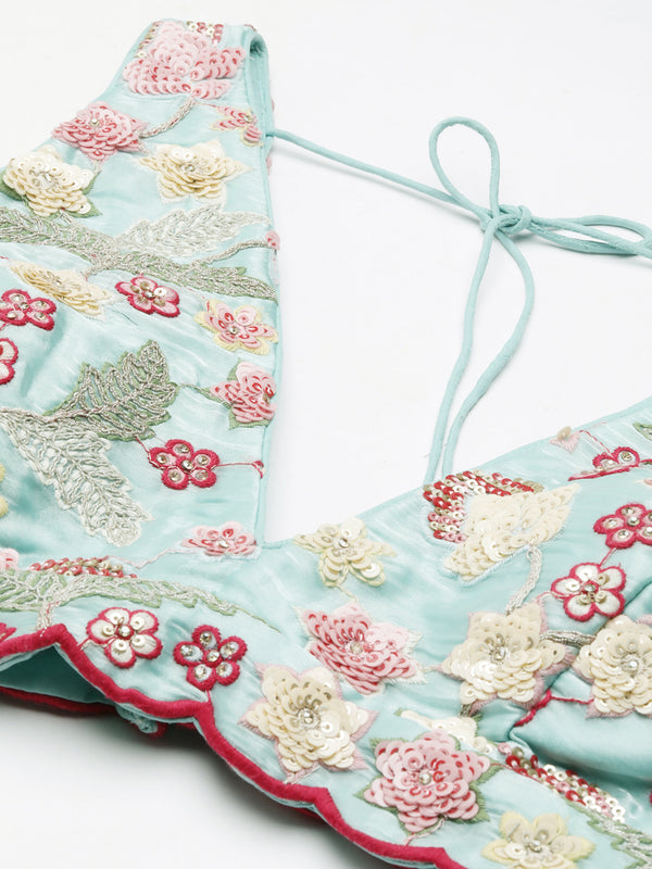 Turquoise Blue Organza Sequins and Zarkan embroidery Semi-Stitched Lehenga choli & Dupatta ClothsVilla