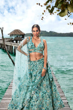Load image into Gallery viewer, Turquoise blue Organza Sequins, Moti and thread embroidery Semi-Stitched Lehenga choli &amp; Dupatta Clothsvilla