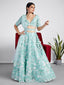 Turquoise blue Organza Sequins, Zarkan and thread embroidery Semi-Stitched Lehenga choli & Dupatta ClothsVilla