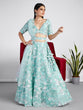 Load image into Gallery viewer, Turquoise blue Organza Sequins, Zarkan and thread embroidery Semi-Stitched Lehenga choli &amp; Dupatta ClothsVilla