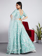 Load image into Gallery viewer, Turquoise blue Organza Sequins, Zarkan and thread embroidery Semi-Stitched Lehenga choli &amp; Dupatta ClothsVilla