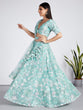 Load image into Gallery viewer, Turquoise blue Organza Sequins, Zarkan and thread embroidery Semi-Stitched Lehenga choli &amp; Dupatta ClothsVilla
