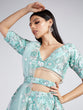 Load image into Gallery viewer, Turquoise blue Organza Sequins, Zarkan and thread embroidery Semi-Stitched Lehenga choli &amp; Dupatta ClothsVilla
