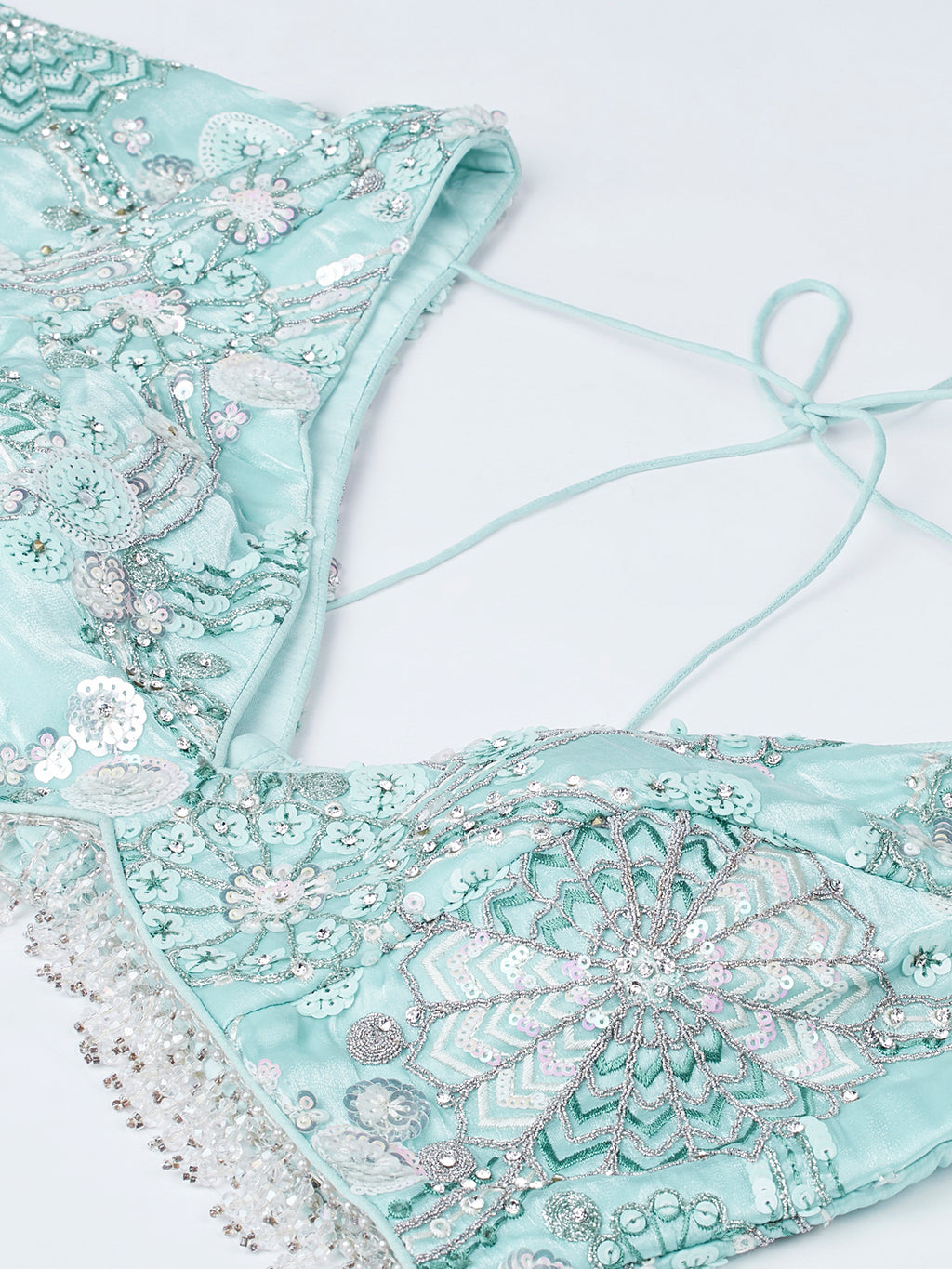 Turquoise blue Organza Sequins, Zarkan and thread embroidery Semi-Stitched Lehenga choli & Dupatta ClothsVilla