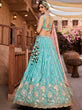 Load image into Gallery viewer, Turquoise Blue Satin Silk Sequins embroidery Semi-Stitched Lehenga choli &amp; Dupatta Clothsvilla