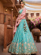Load image into Gallery viewer, Turquoise Blue Satin Silk Sequins embroidery Semi-Stitched Lehenga choli &amp; Dupatta Clothsvilla